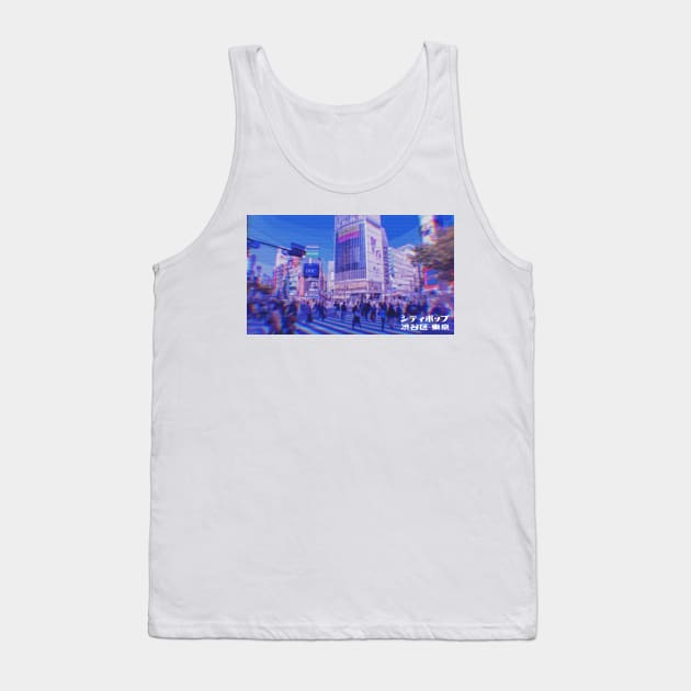 Japanese city pop art series 2 - Shibuya intersection crossing Tokyo Japan in - retro aesthetic - Vaporwave style Tank Top by FOGSJ